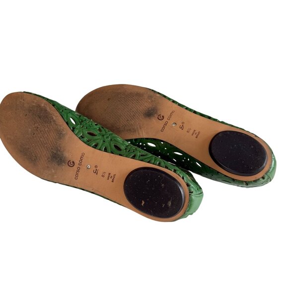 Corso Como Leather Floral Cutout Ballet Flat Women 8.5 Green Modern Classic - Picture 7 of 8